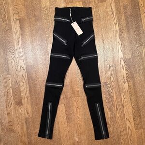 NWT Christopher Kane Moto Ribbed Zipper Black Leggings Womens US 2